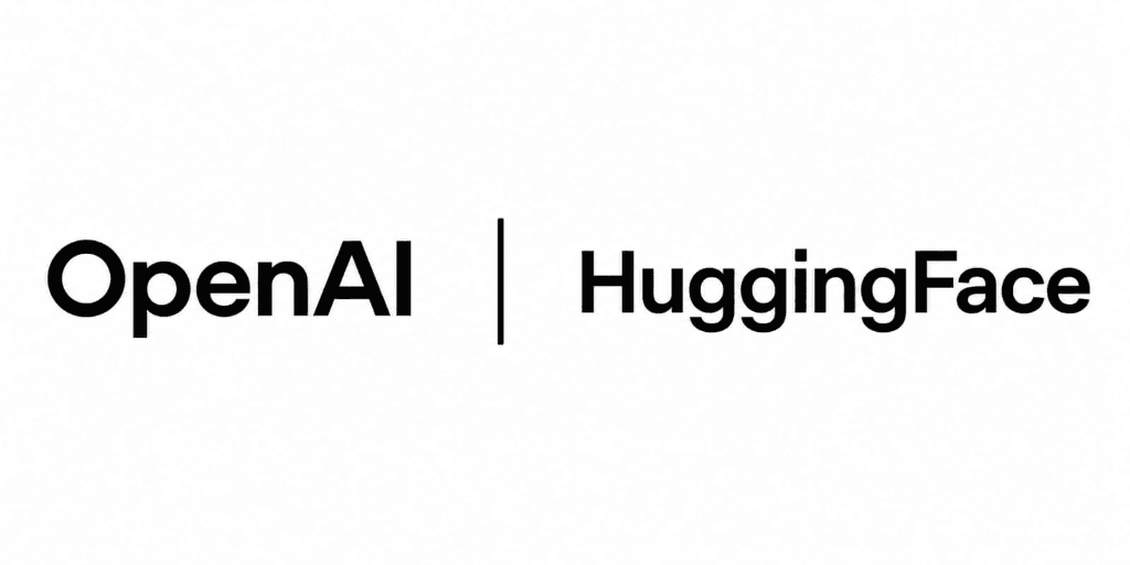 OpenAI and Hugging Face logo split representation